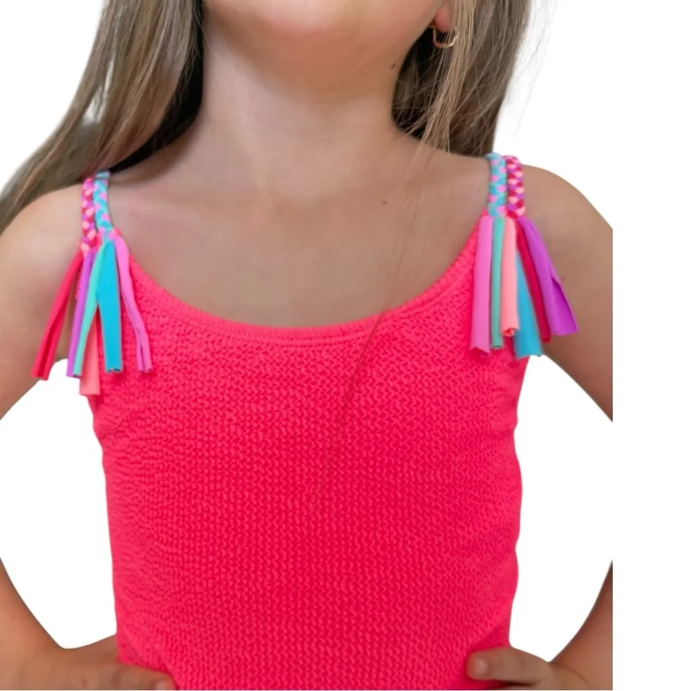 Beach Lingo One Piece Swimsuit Girls Pink Size 12 Tassel Strap